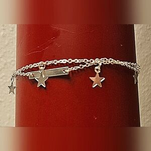 Double 2 Chains Multiple Multi Stars Bar Anklet Stainless Steel Ankle Bracelet